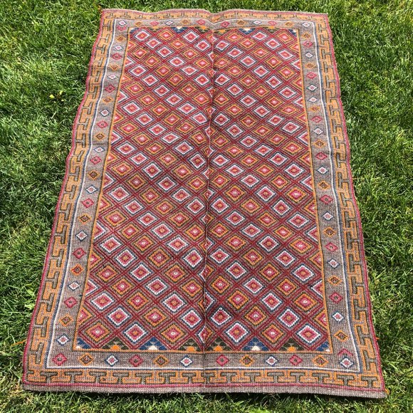 Vintage Hand-Embroidered Rug - Picture 1 of 7